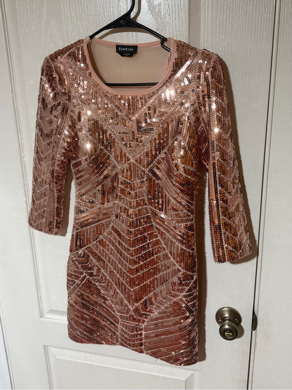 Bebe Rose Gold Sequin Mini Dress XS Open Back